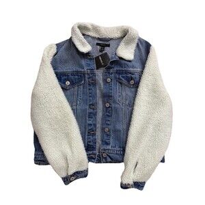 Forever 21 Denim Jacket Sherpa Lined Women’s Size L Blue Jean Jacket NWT
